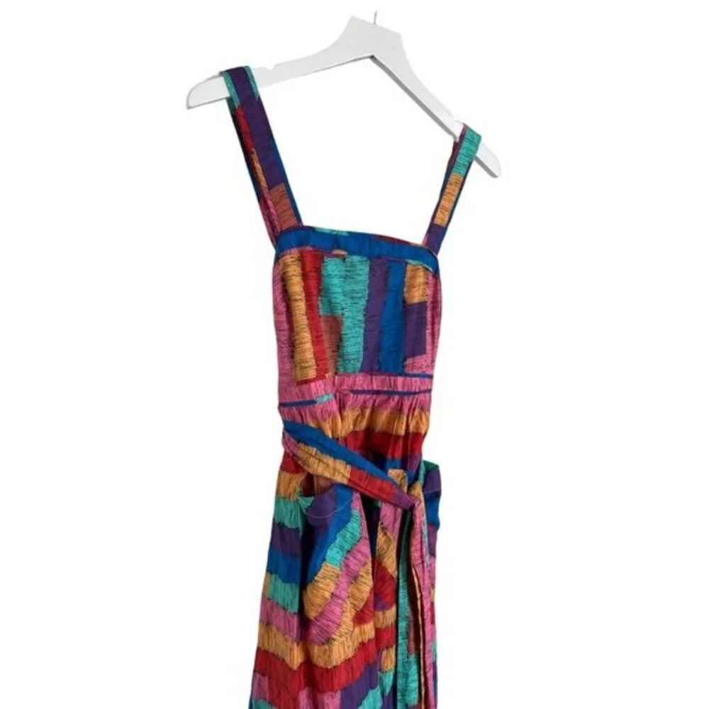 Farm Rio Tropical Maxi Dress With Vibrant Multicolor Print & Waist Tie Belt - Picture 8 of 8
